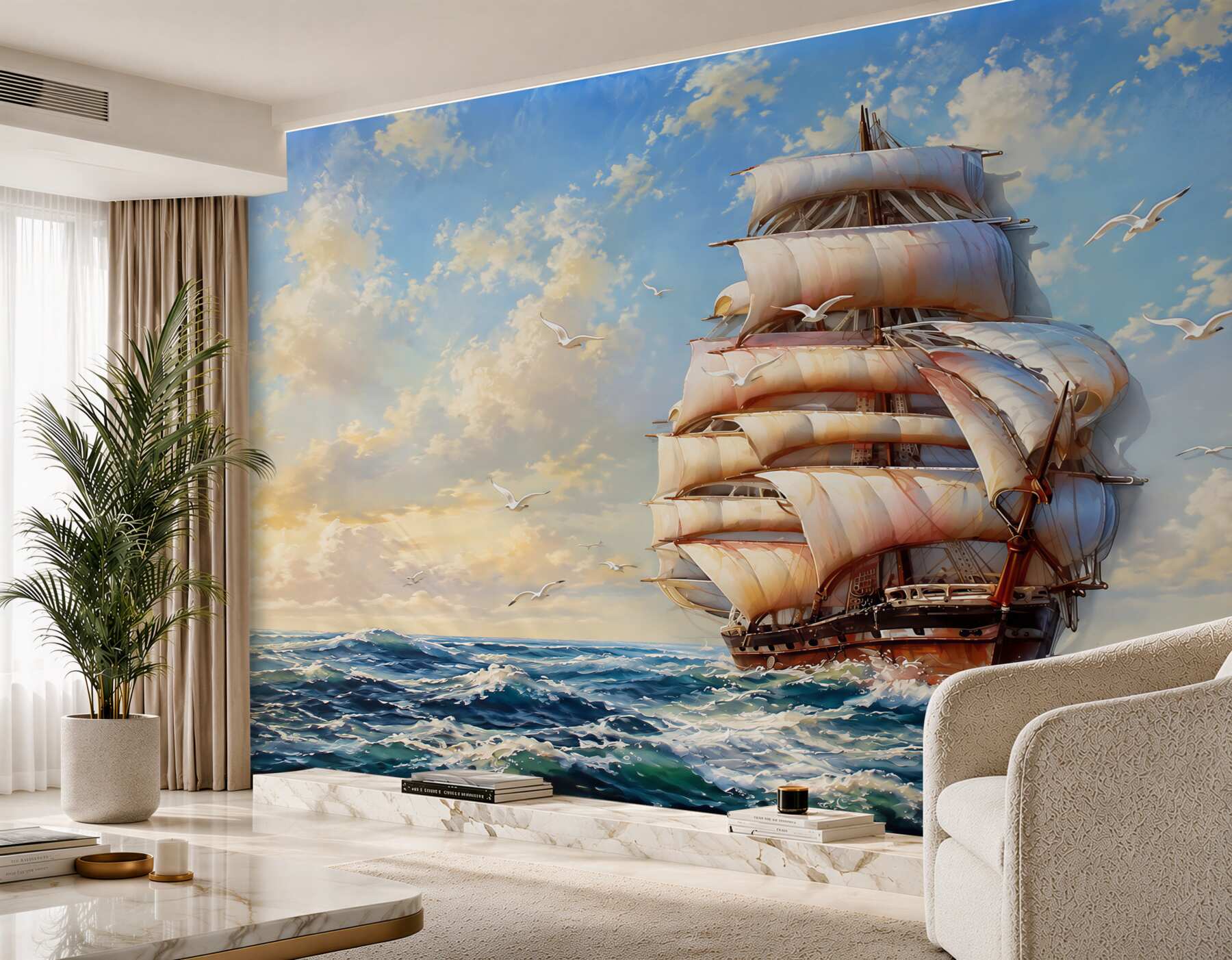 Fotobehang prachtige zeilboot tijdens een storm