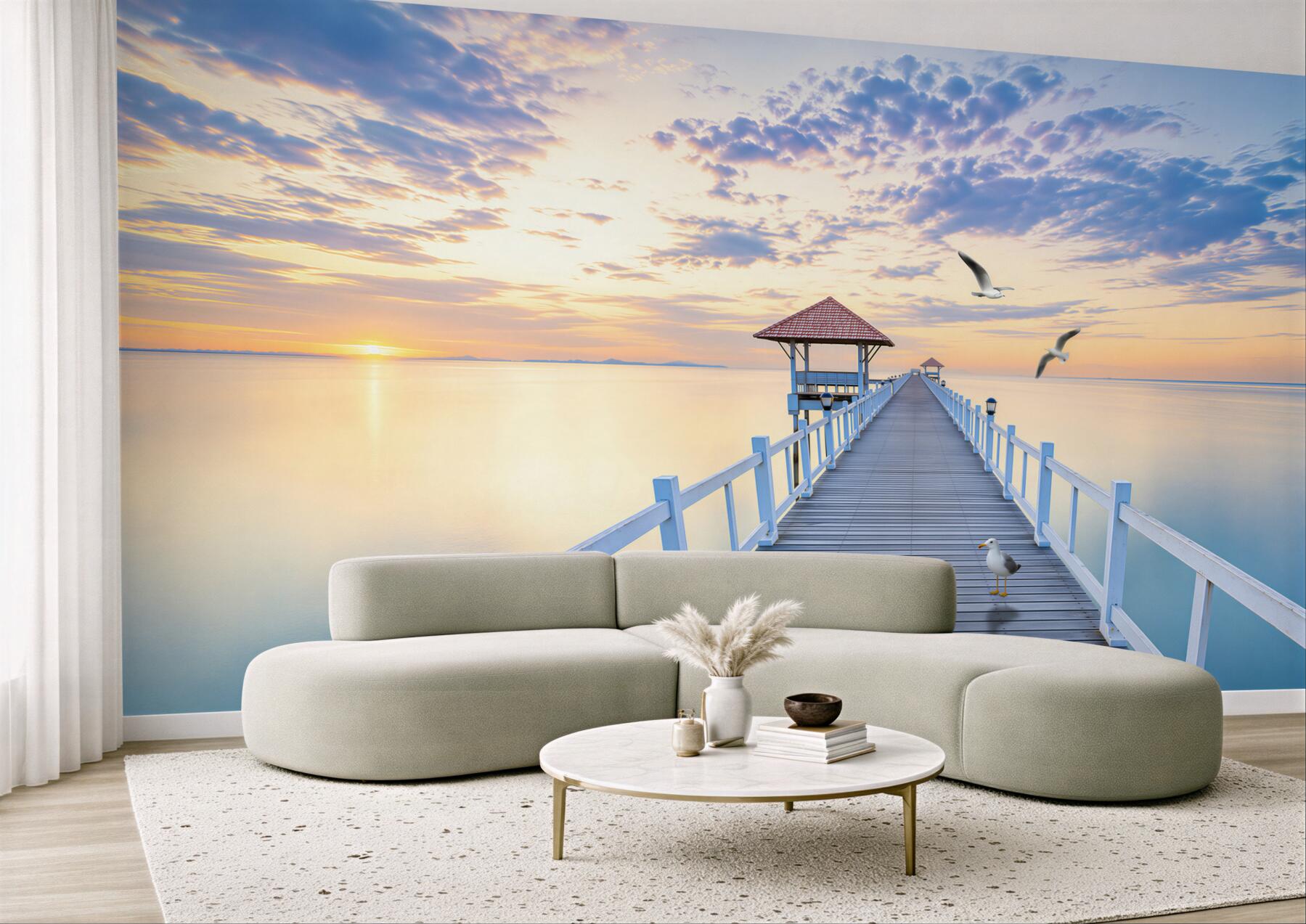 Fotobehang houten brug naar de oceaan