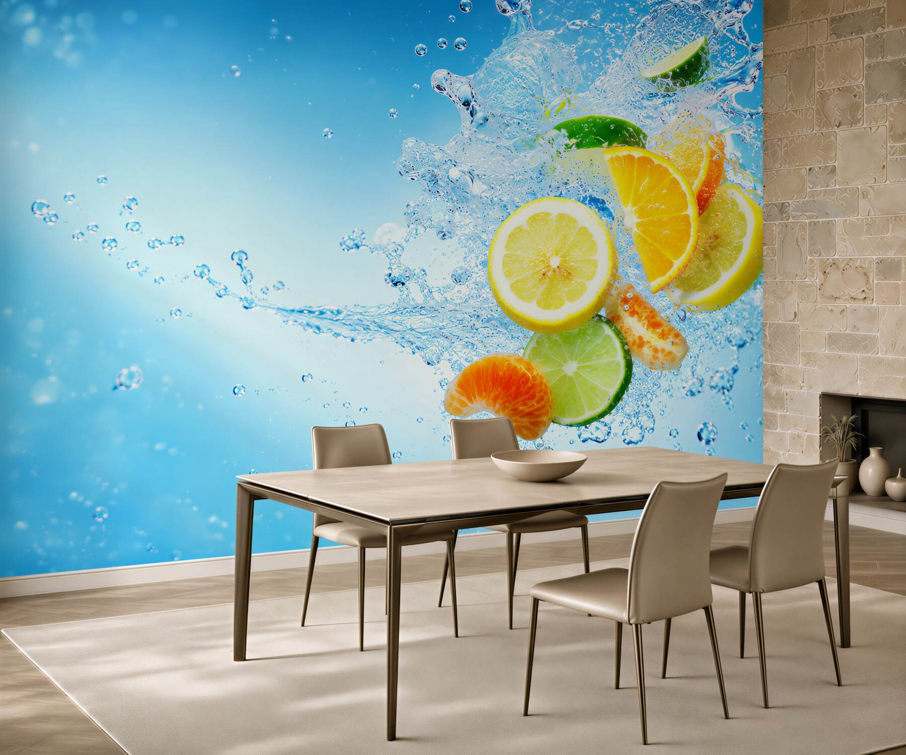 Fotobehang stukjes fruit in water