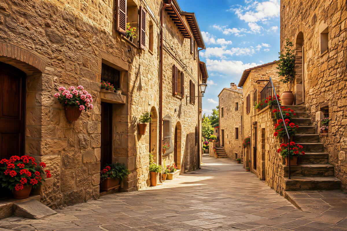 Fotobehang straat op een zomerse dag in Toscane
