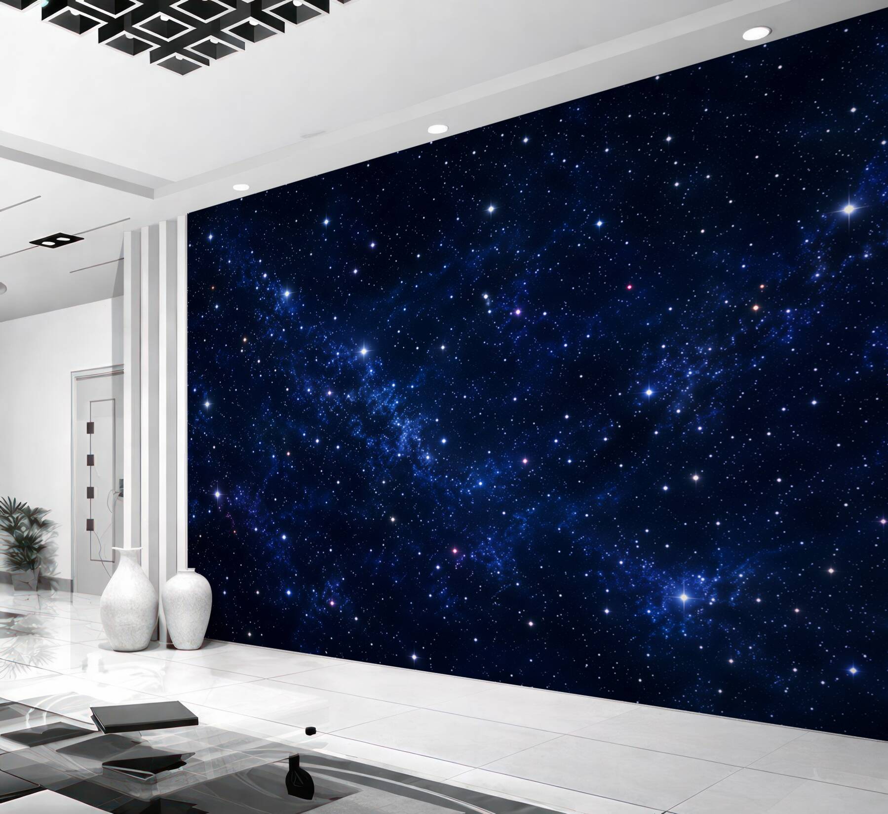 Fotobehang blauwe achtergrond van de sterrenhemel