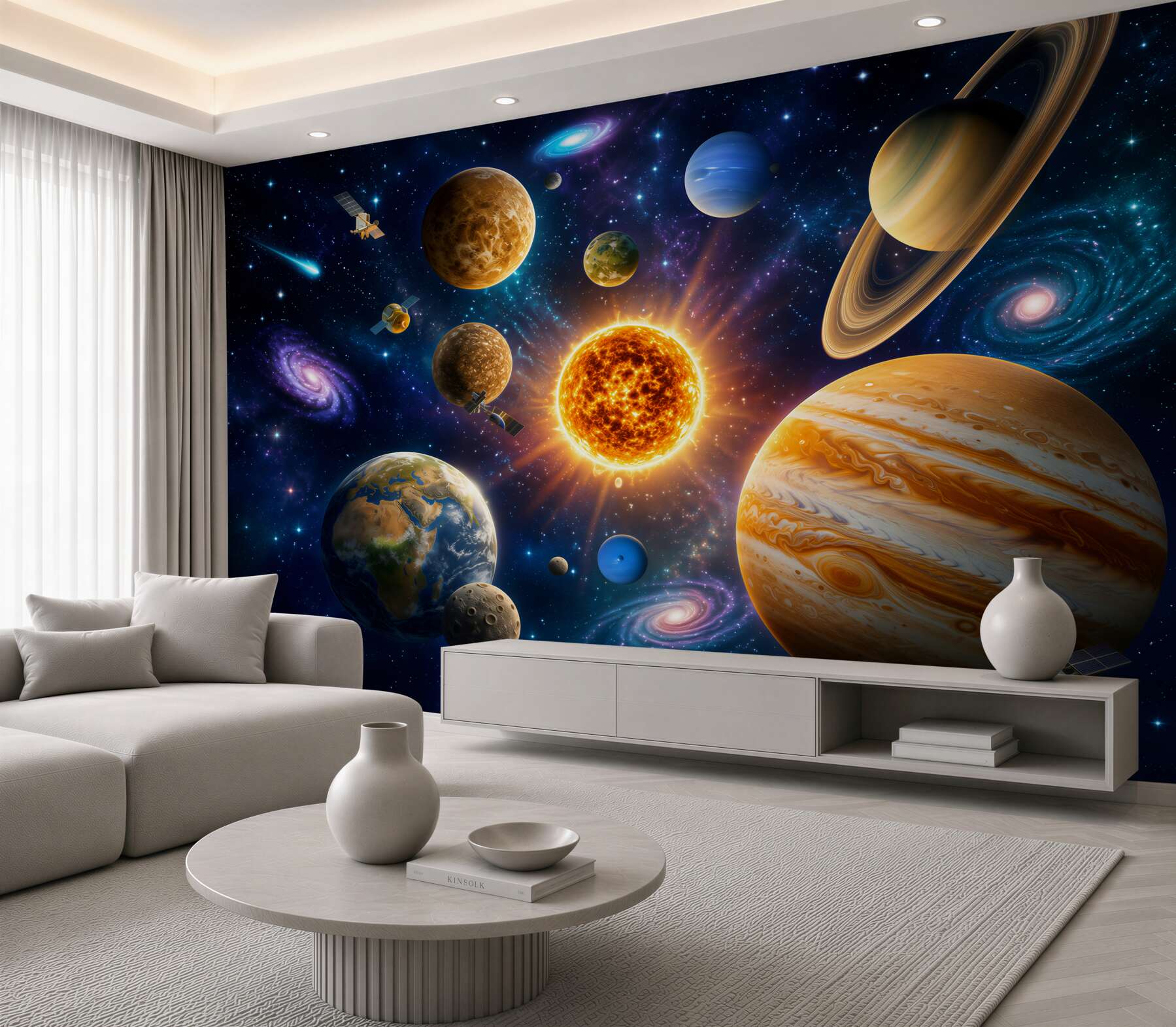 Fotobehang planeten van verschillende vormen en kleuren