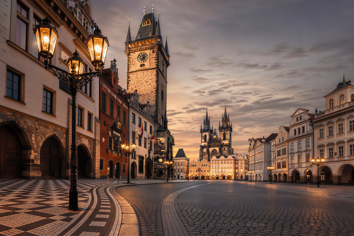 Fotobehang gezellige straat in Praag