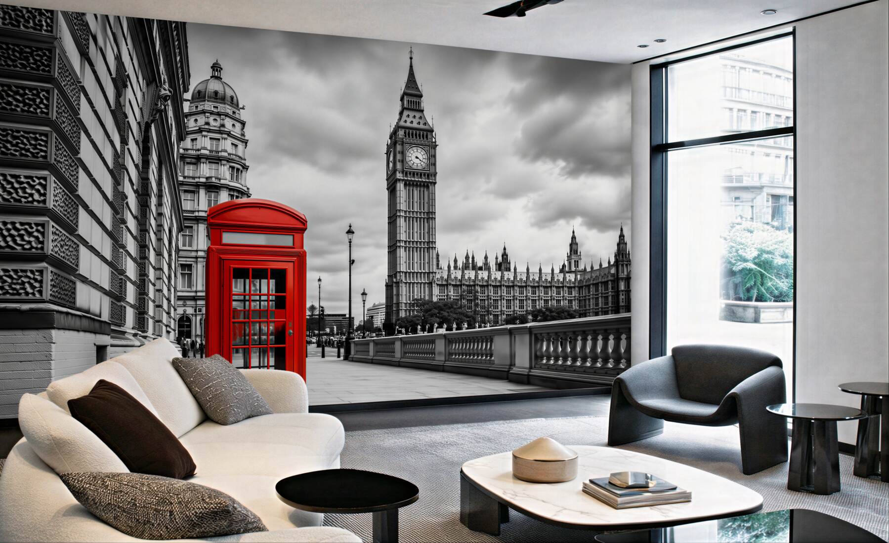 Fotobehang rode telefooncel met Big Ben op de achtergrond