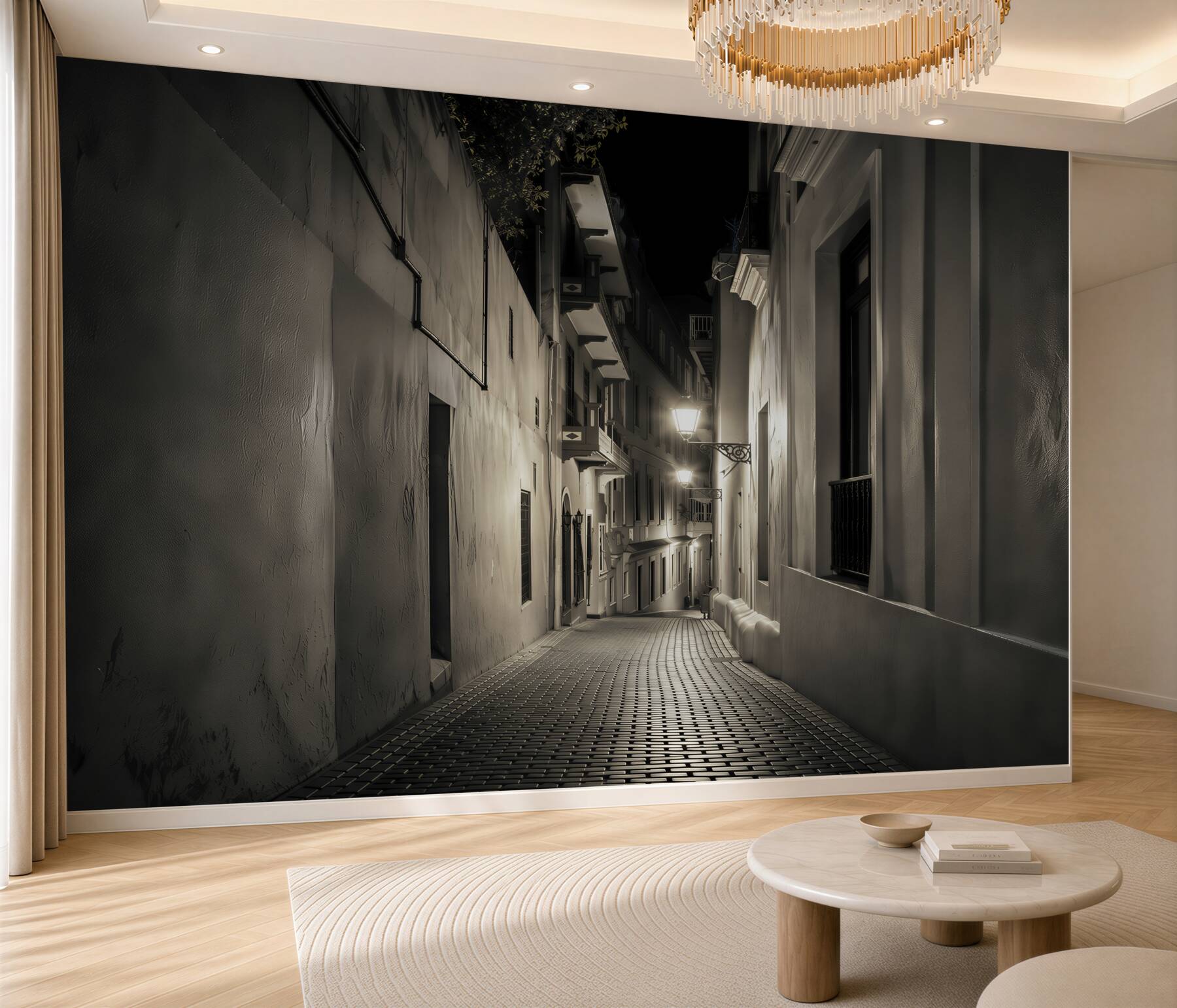 Fotobehang lege straat 's nachts
