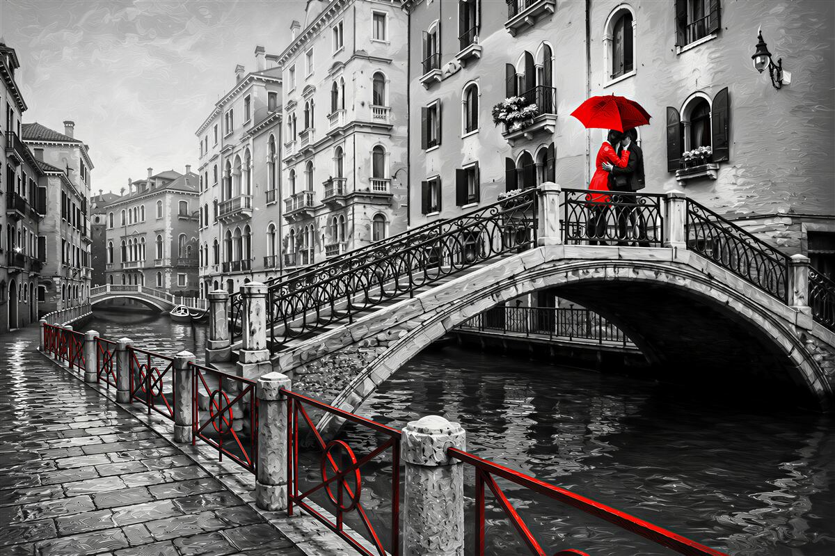 Fotobehang brug in Venetië in zwart-wit
