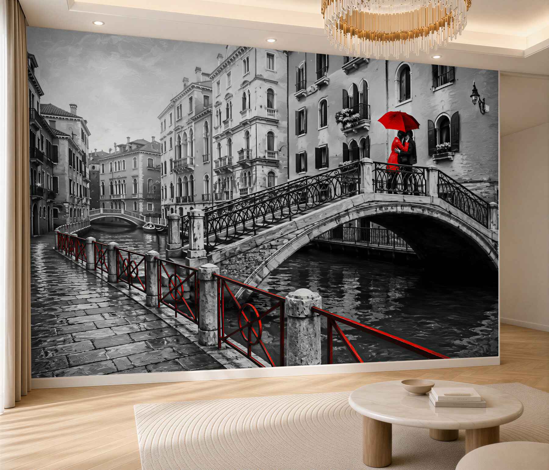 Fotobehang brug in Venetië in zwart-wit