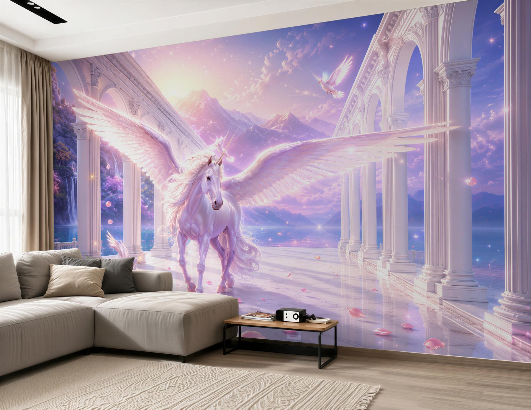 Fotobehang vliegend fantasie eenhoorn