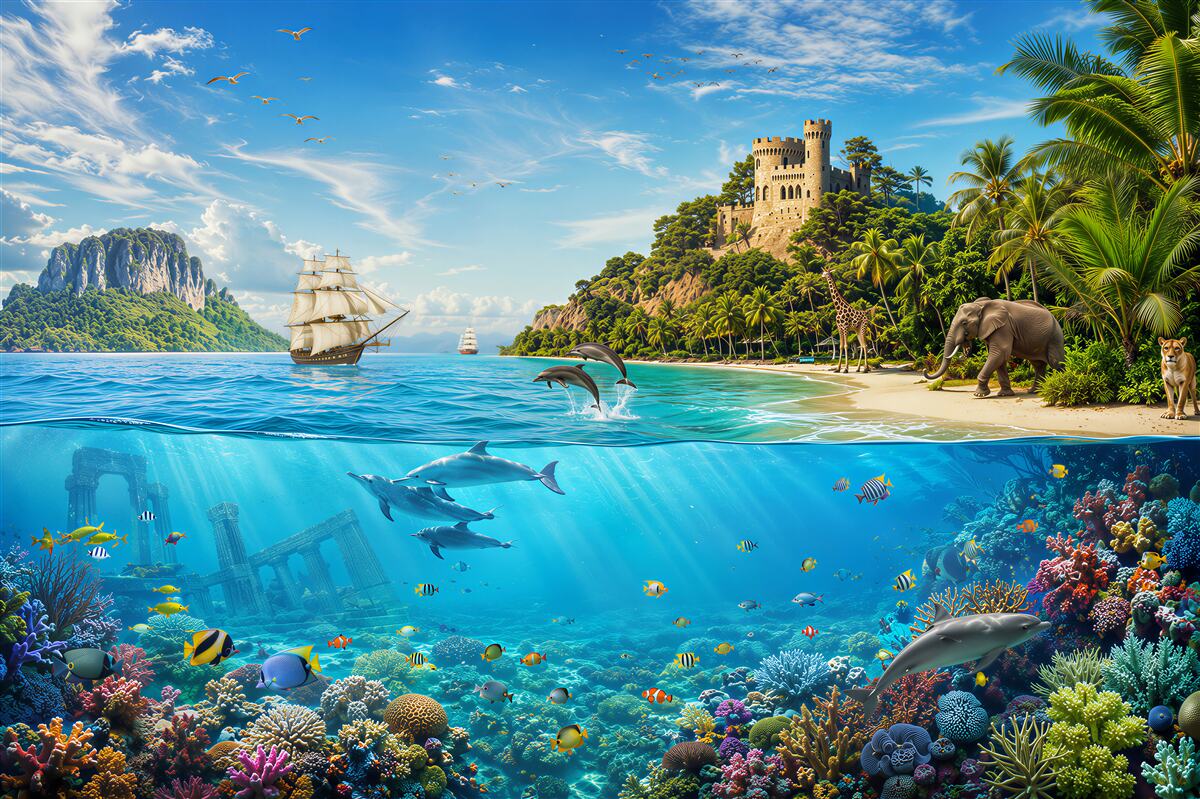Fotobehang sprookjesachtig eiland met dieren
