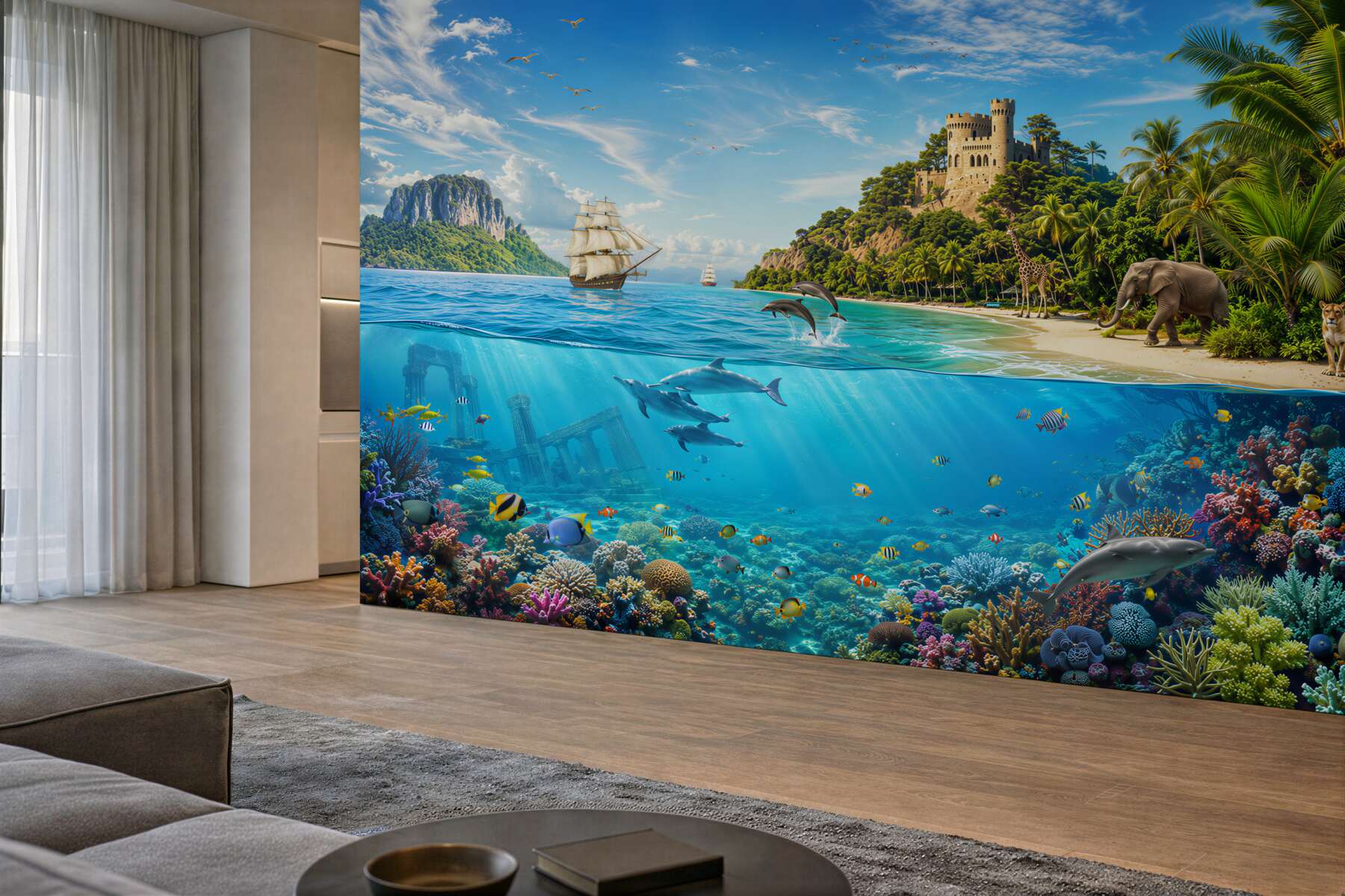 Fotobehang sprookjesachtig eiland met dieren