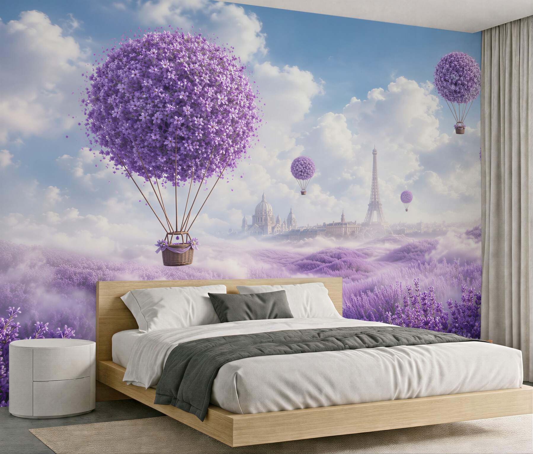 Fotobehang lavendelveld en ballonnen