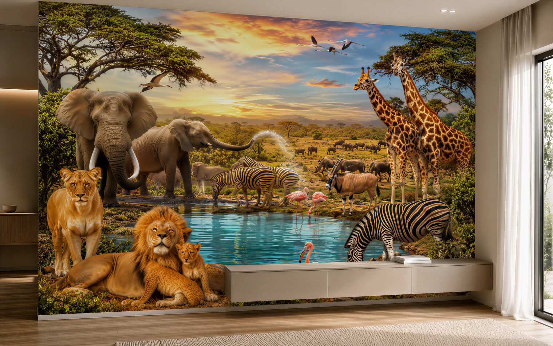 Fotobehang Afrikaanse dieren bij de waterplaats