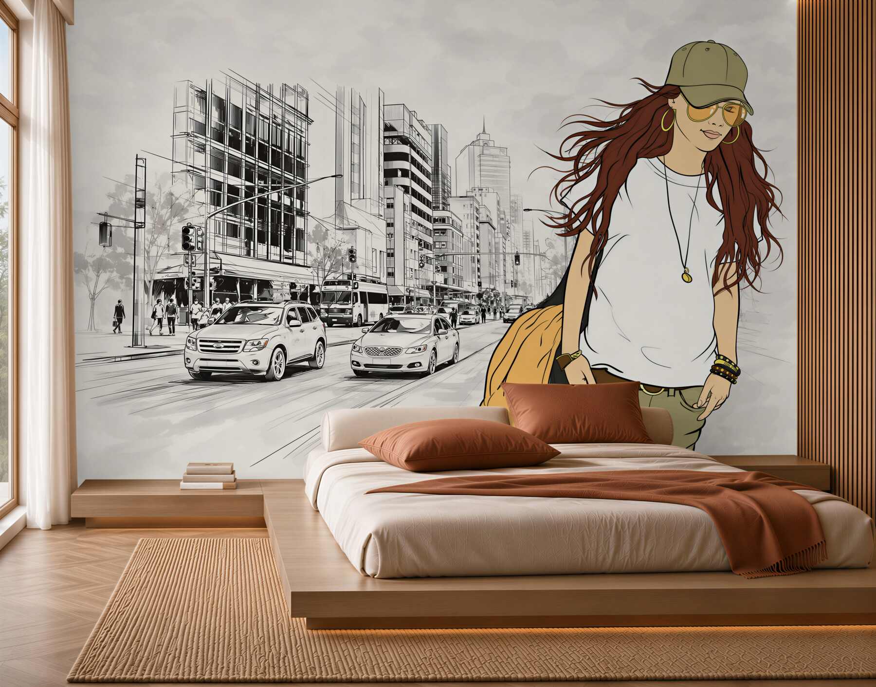 Fotobehang mode meisje voor de stad