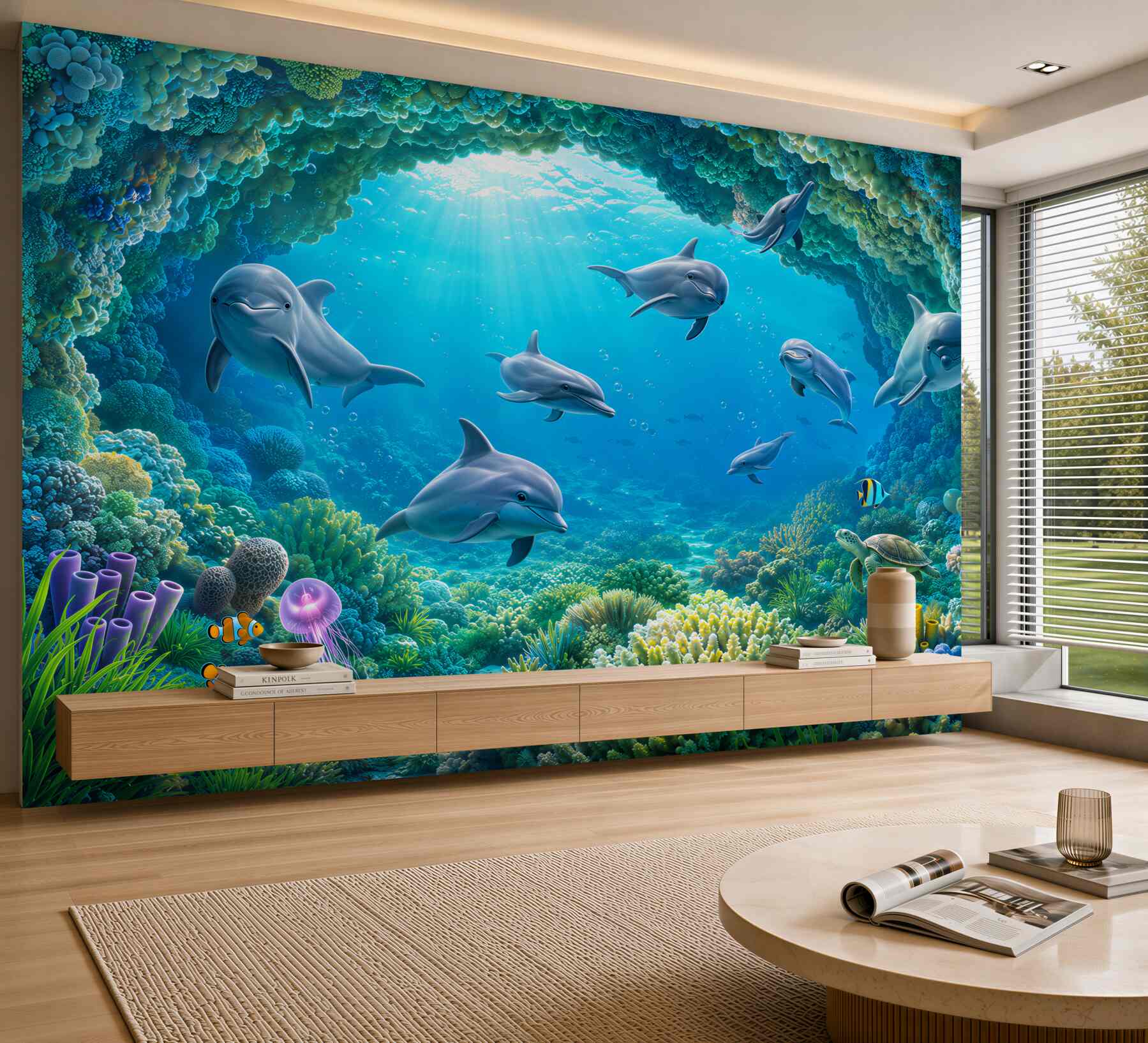 Fotobehang dolfijnen in een onderwatergrot
