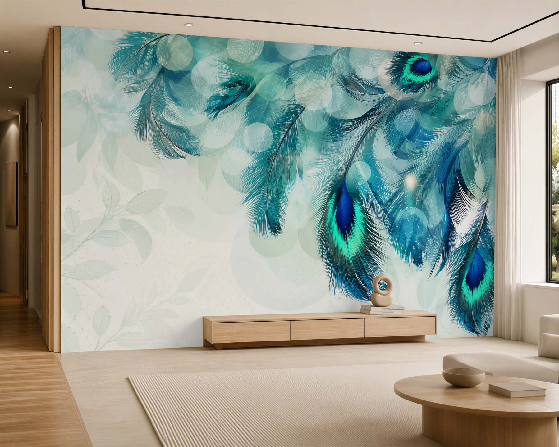 Fotobehang licht turquoise met pruim