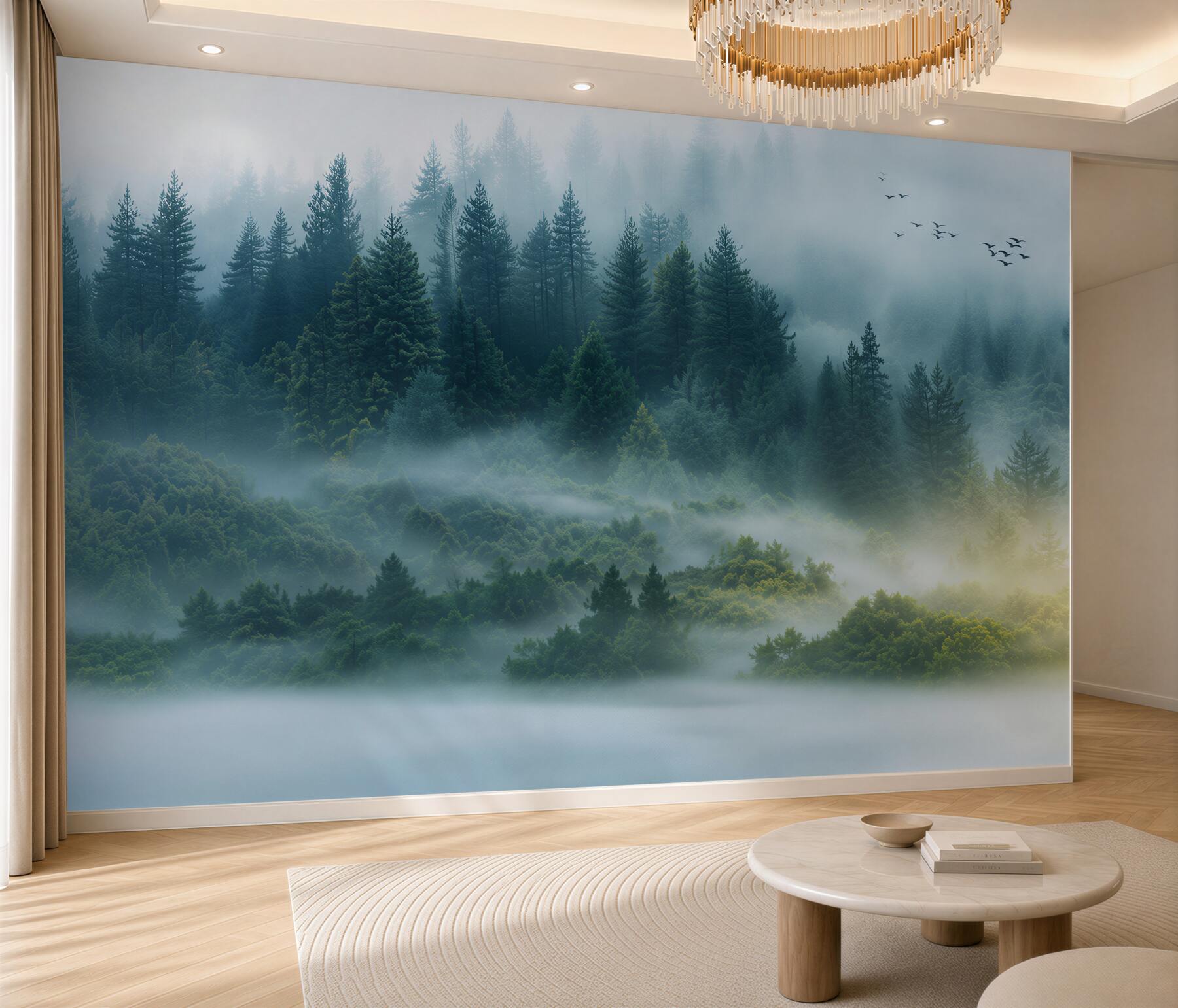 Fotobehang de mooie stilte van het mistige bos