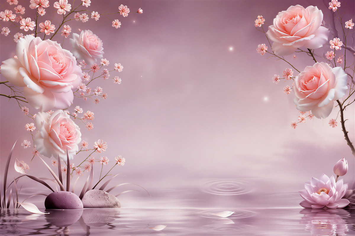Fotobehang bloeiende bloemen boven water