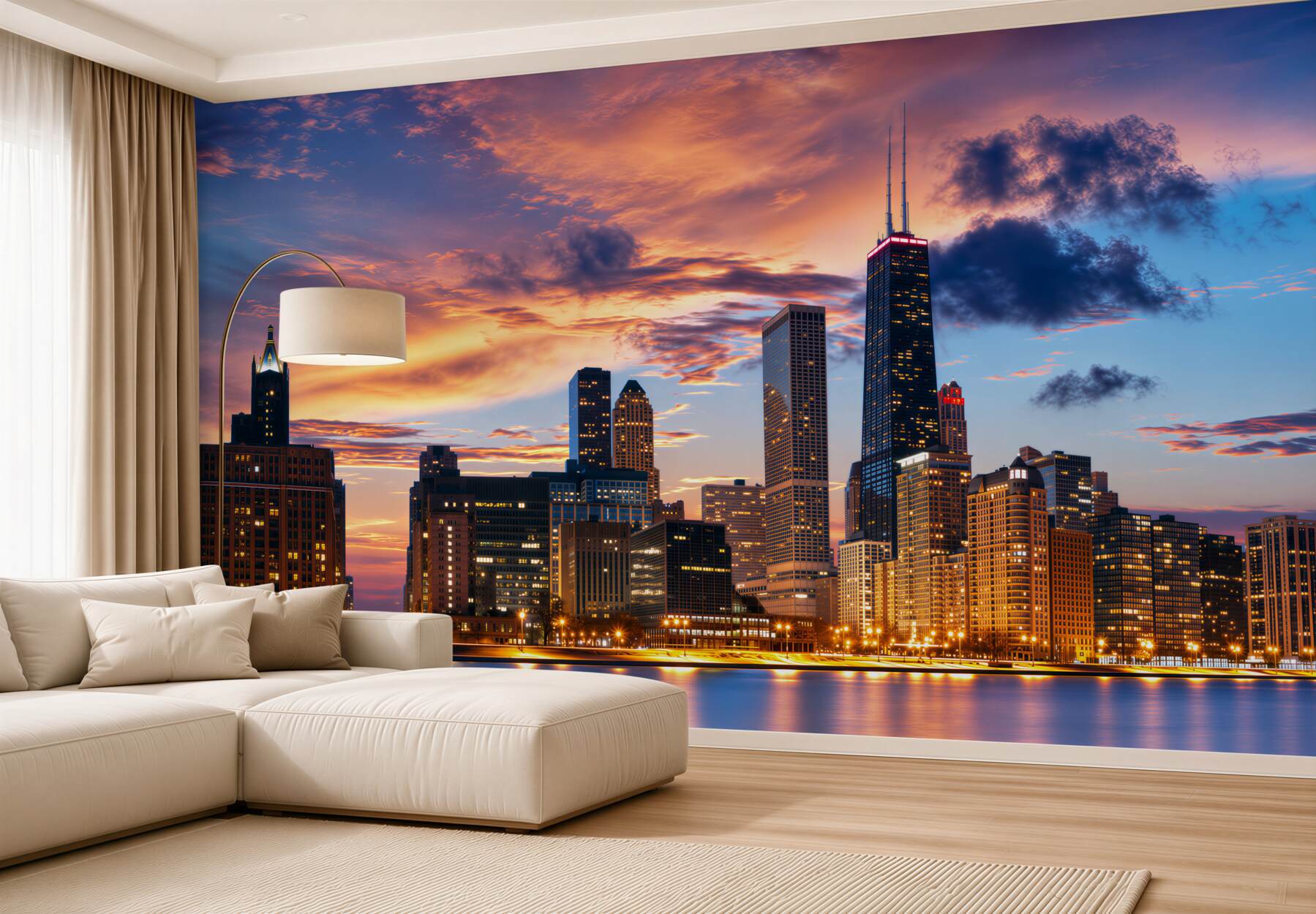 Fotobehang zonsondergang boven Chicago, Illinois
