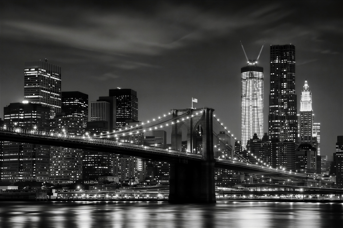 Fotobehang Brooklyn Bridge in zwart-wit