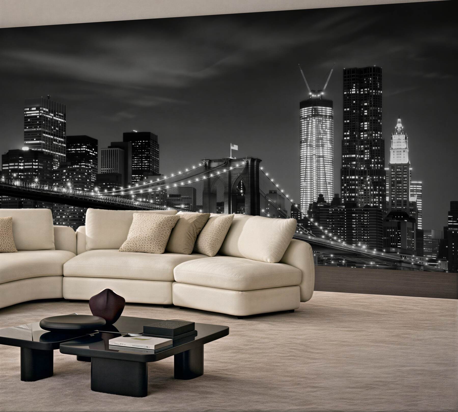 Fotobehang Brooklyn Bridge in zwart-wit