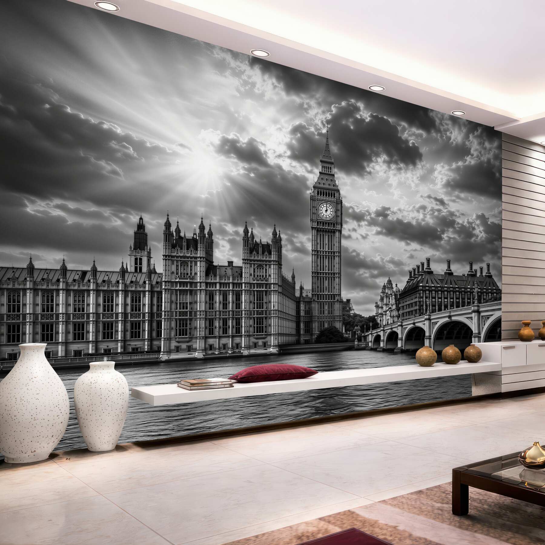 Fotobehang Big Ben zwart-wit Londen