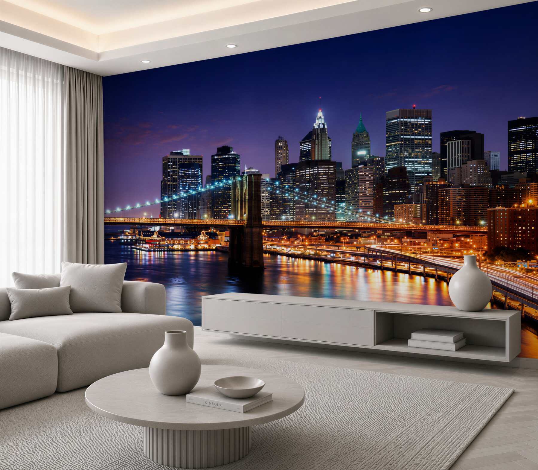 Fotobehang nachtlandschap van de Brooklyn Bridge