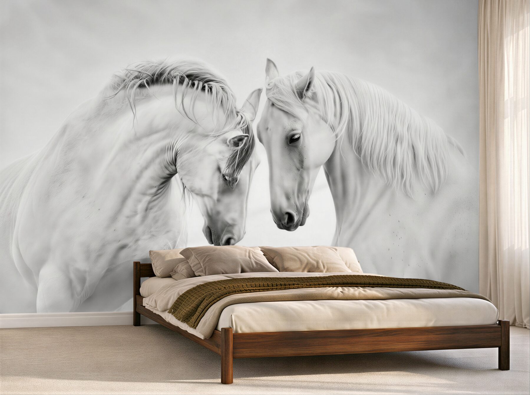 Fotobehang witte paarden communiceren