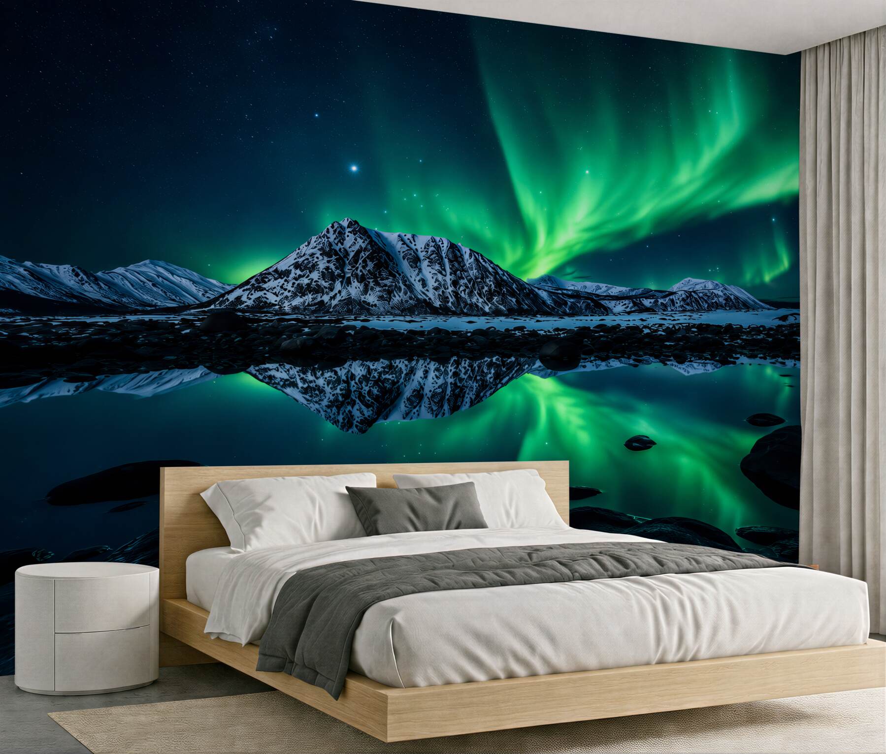 Fotobehang ongelooflijke noorderlicht boven het water