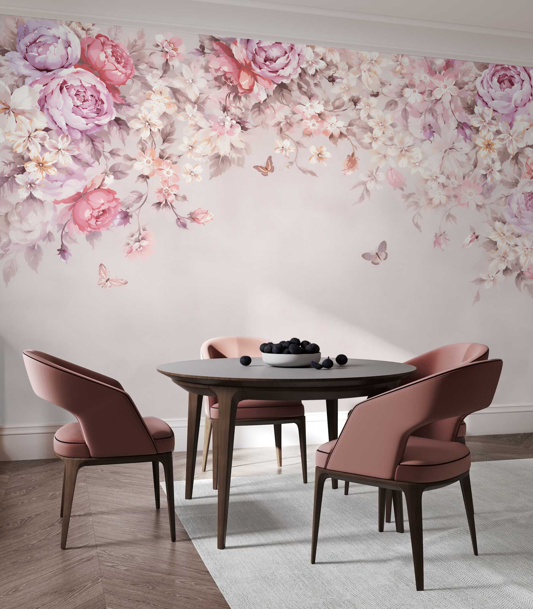 Fotobehang bloeiende tuin met vlinders
