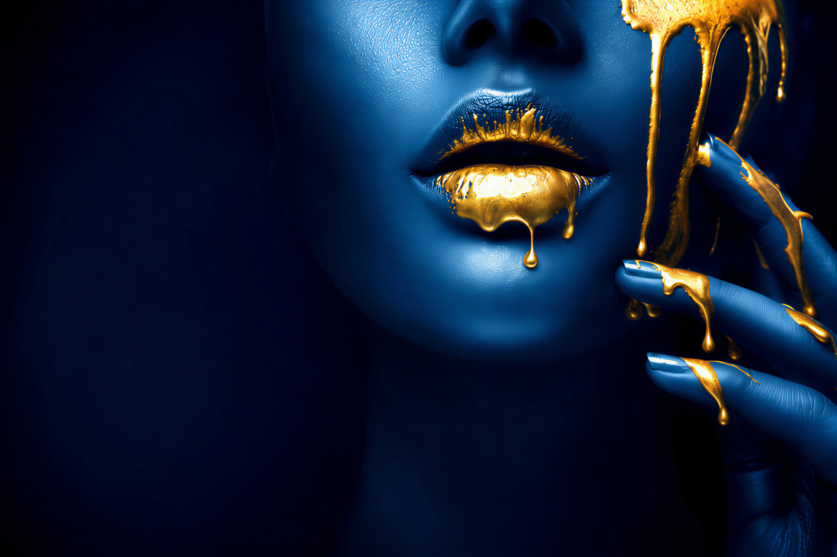 Fotobehang meisje met gouden lippenstift