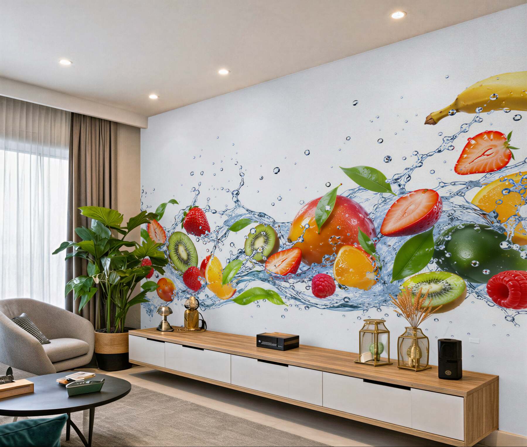 Fotobehang fruit en bessen in waterdruppels