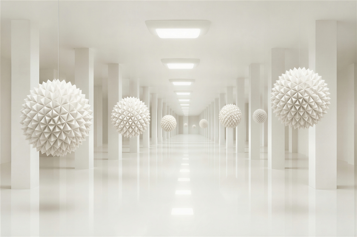 Fotobehang colonnade en ballen in perspectief