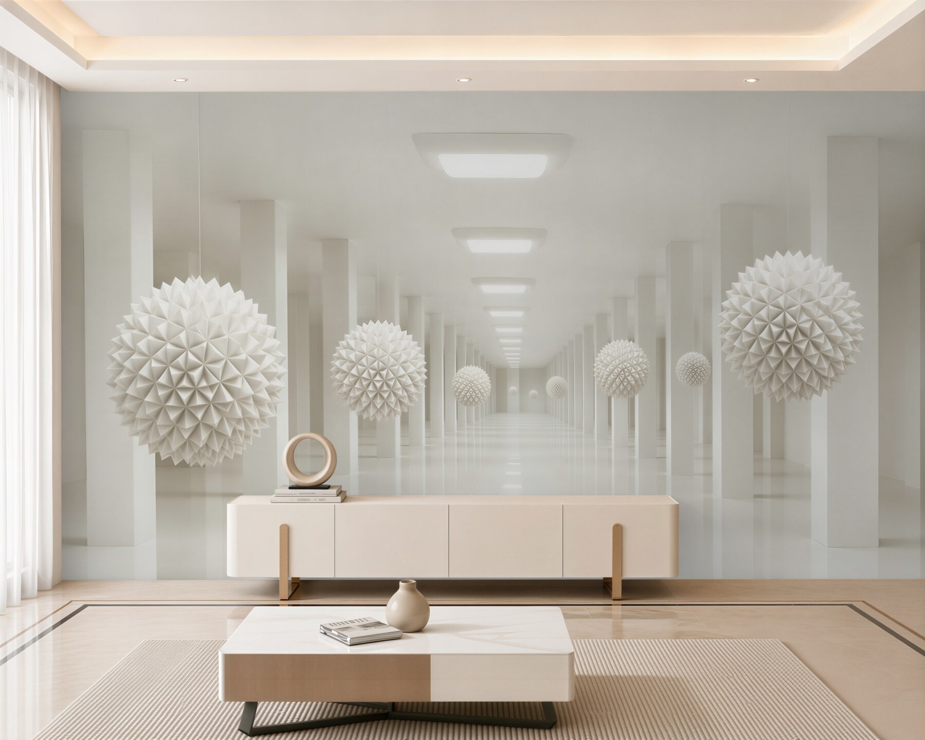 Fotobehang colonnade en ballen in perspectief