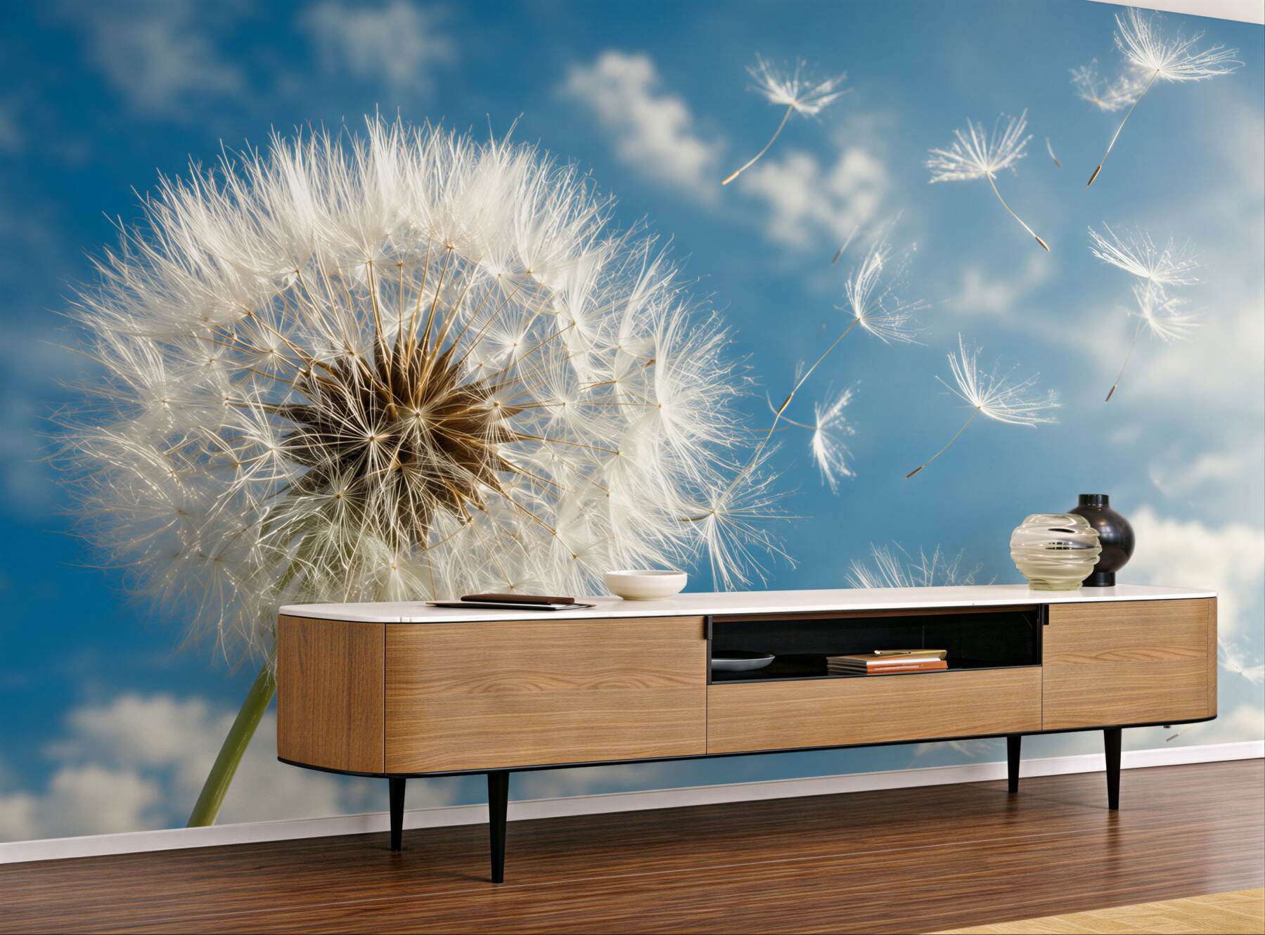 Fotobehang paardenbloem in de wind