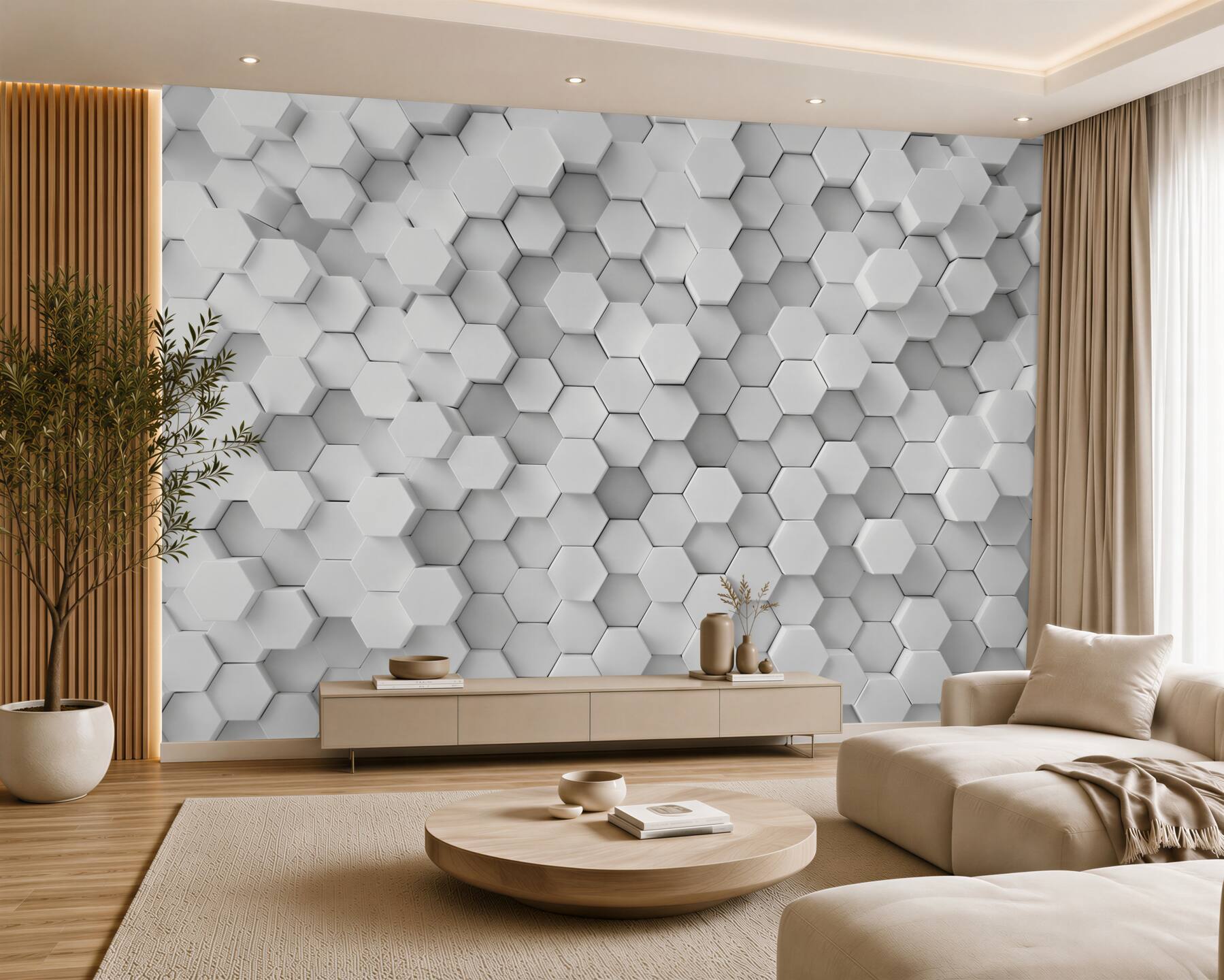 Fotobehang grijze en witte reliëf hexagons