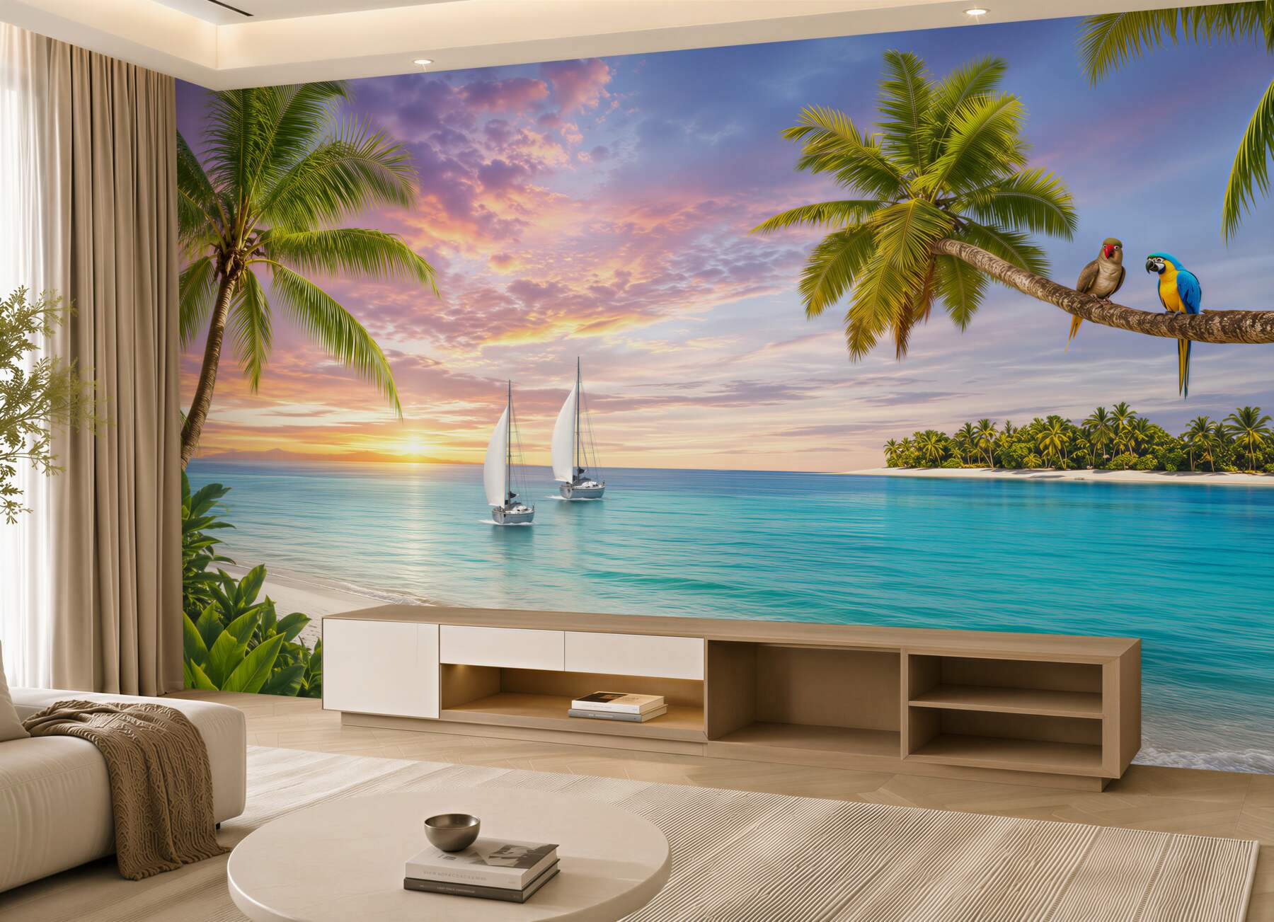 Fotobehang zeiljachten aan de kust
