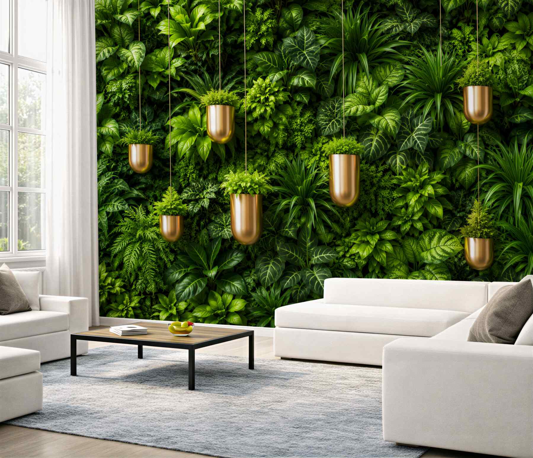 Fotobehang groene kleuren en potplanten