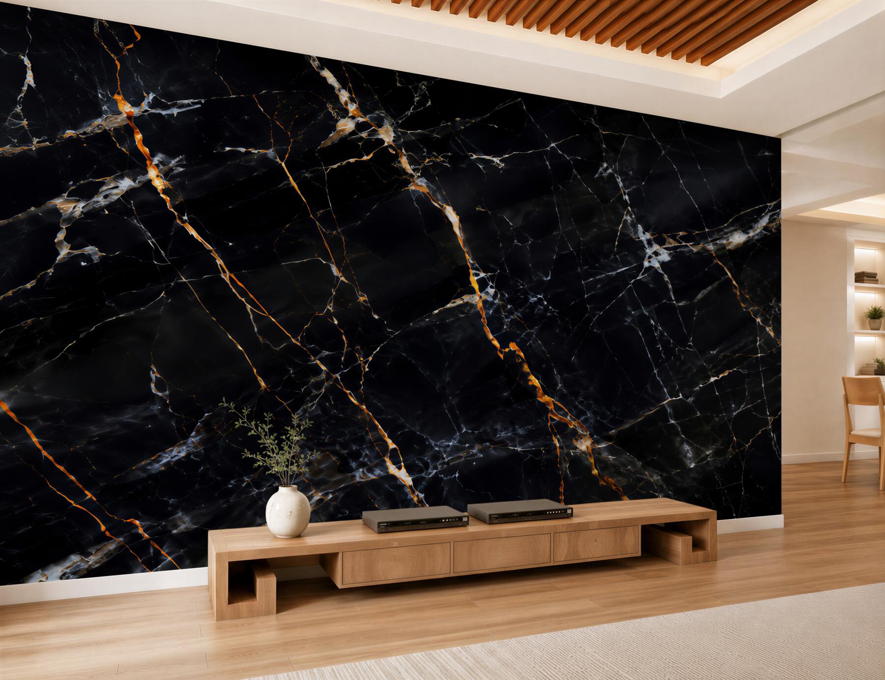 Fotobehang luxe zwart marmer met inlegwerk