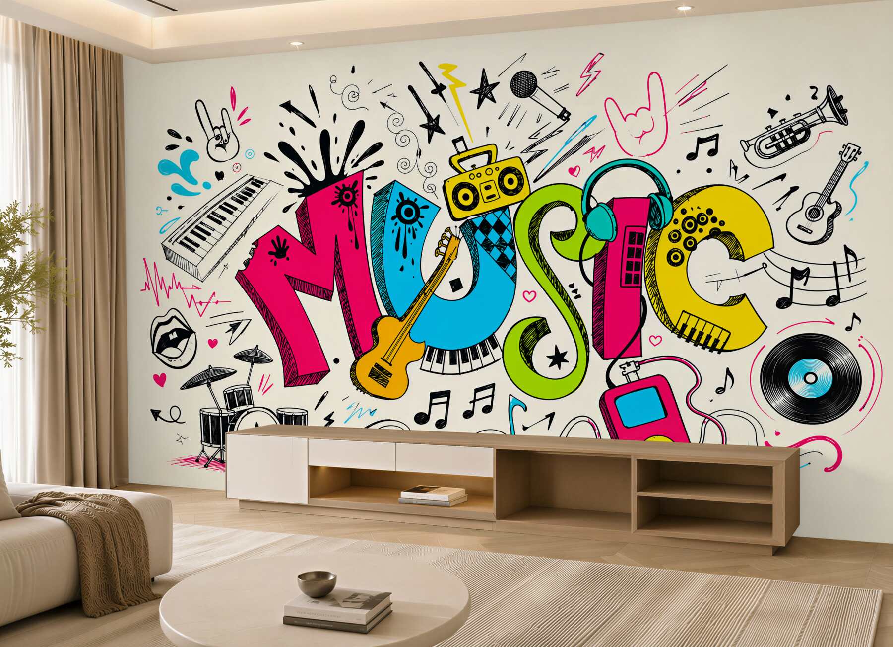 Fotobehang muzikale stijlen op graffiti