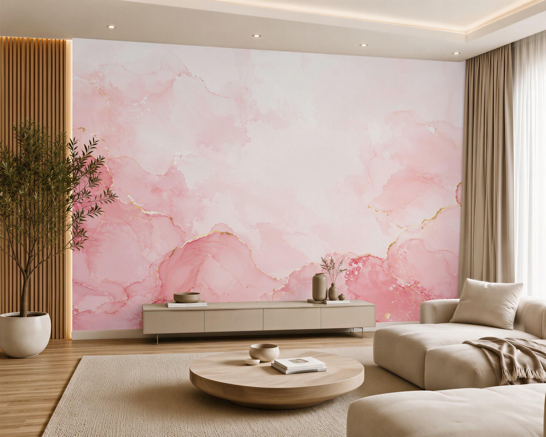 Fotobehang roze marmer met gouden accenten