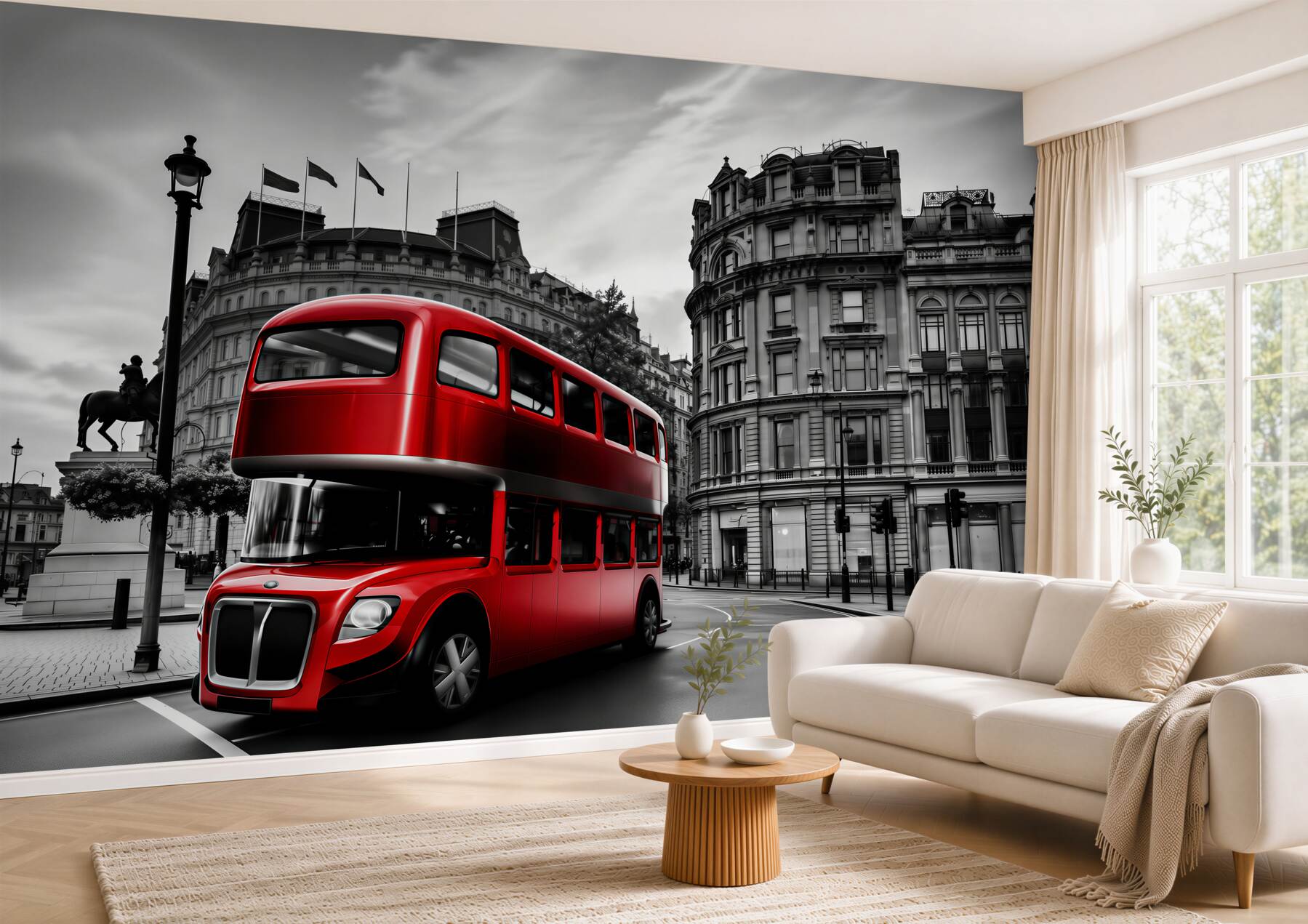 Fotobehang Londense bus op de stadsstraat