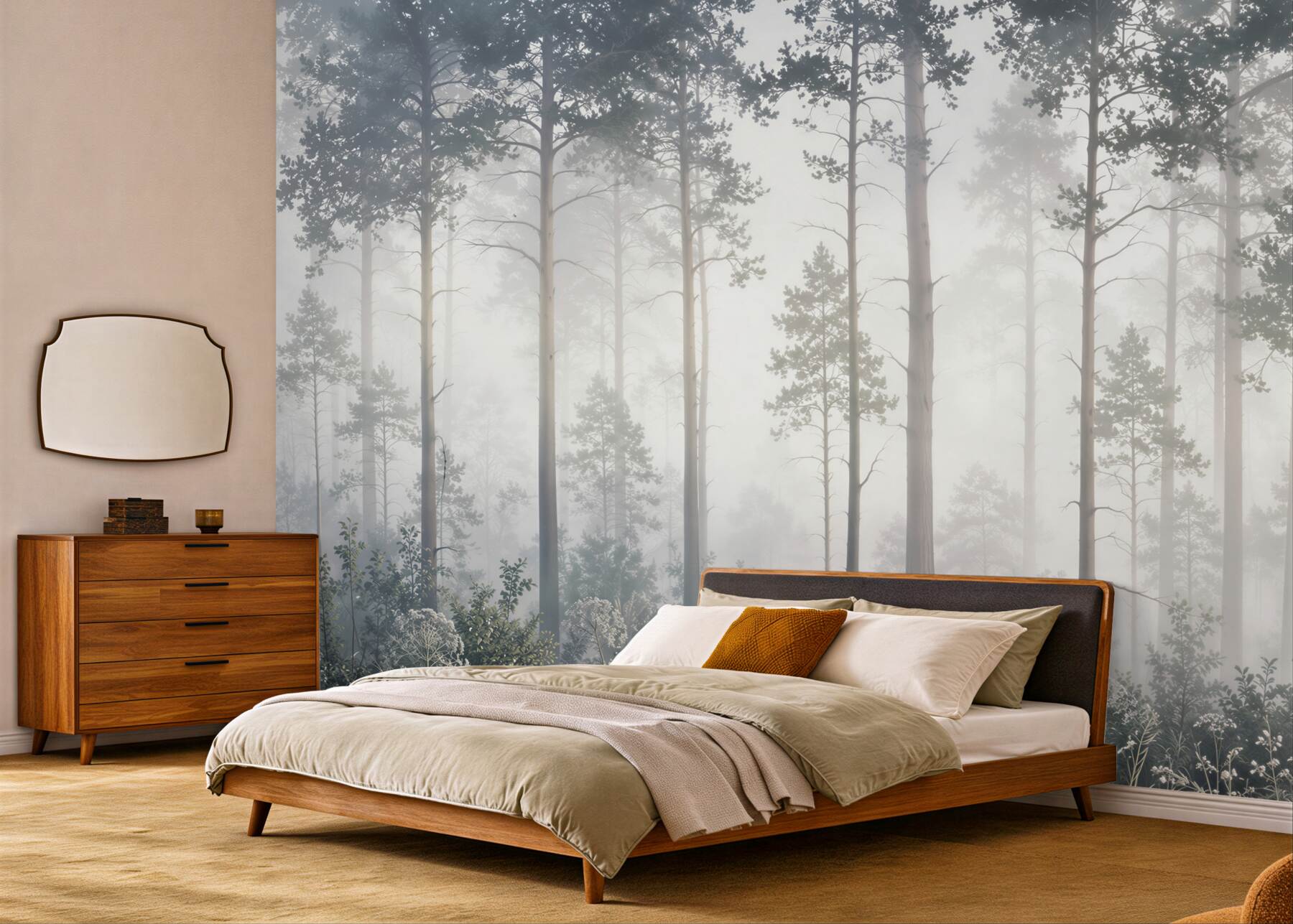 Fotobehang ondoordringbare mist in het bos