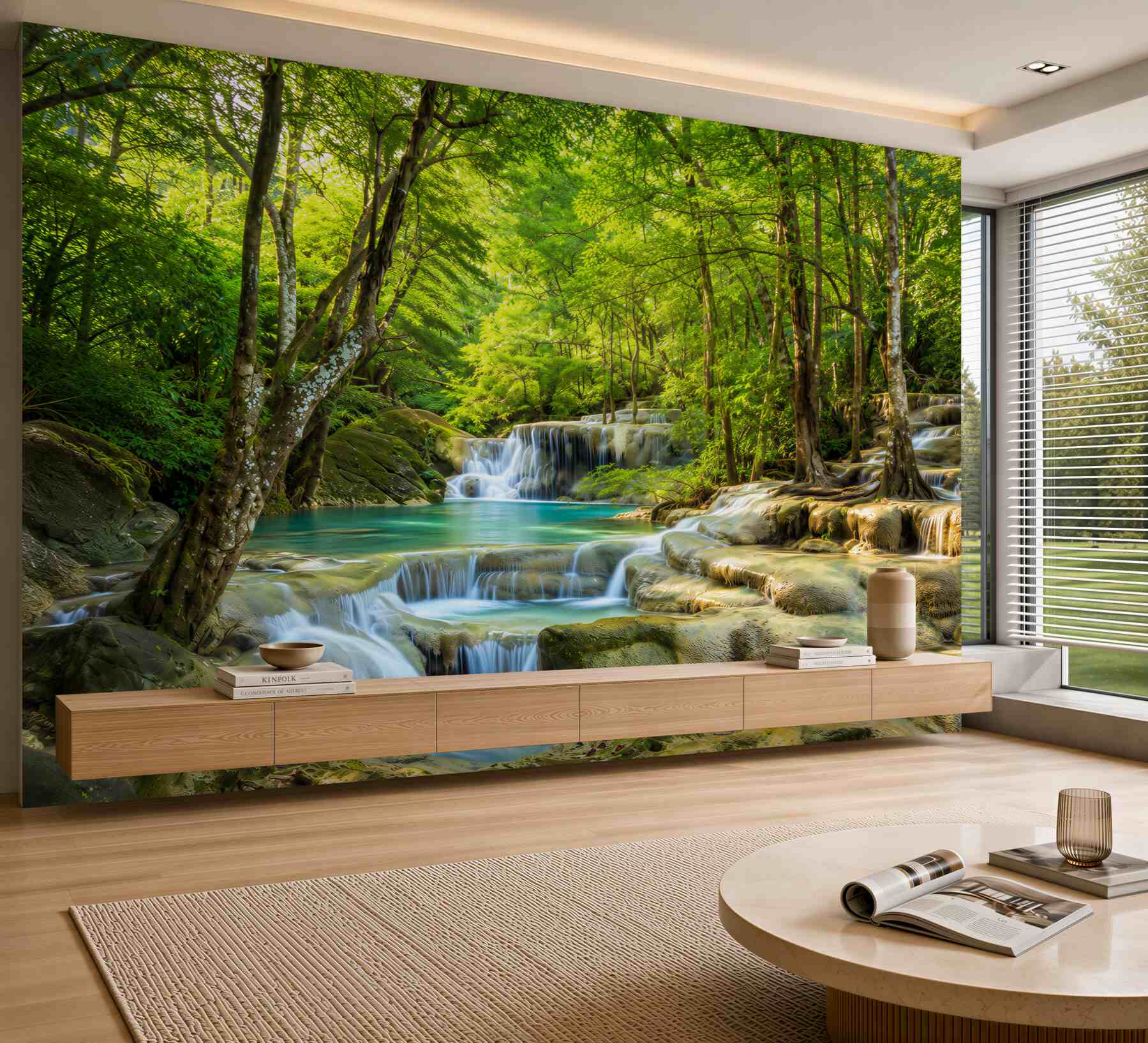 Fotobehang waterval met kristalhelder water
