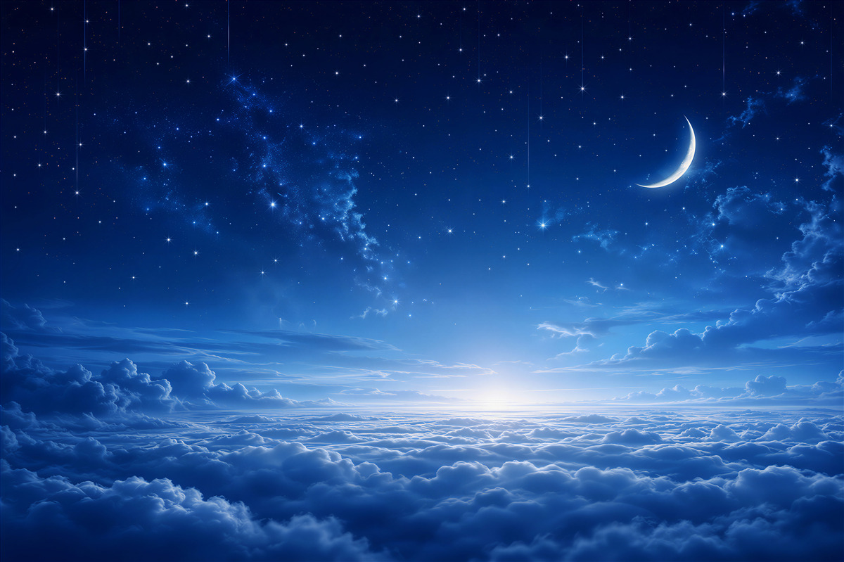 Fotobehang helder licht van de nachtelijke maan boven het water