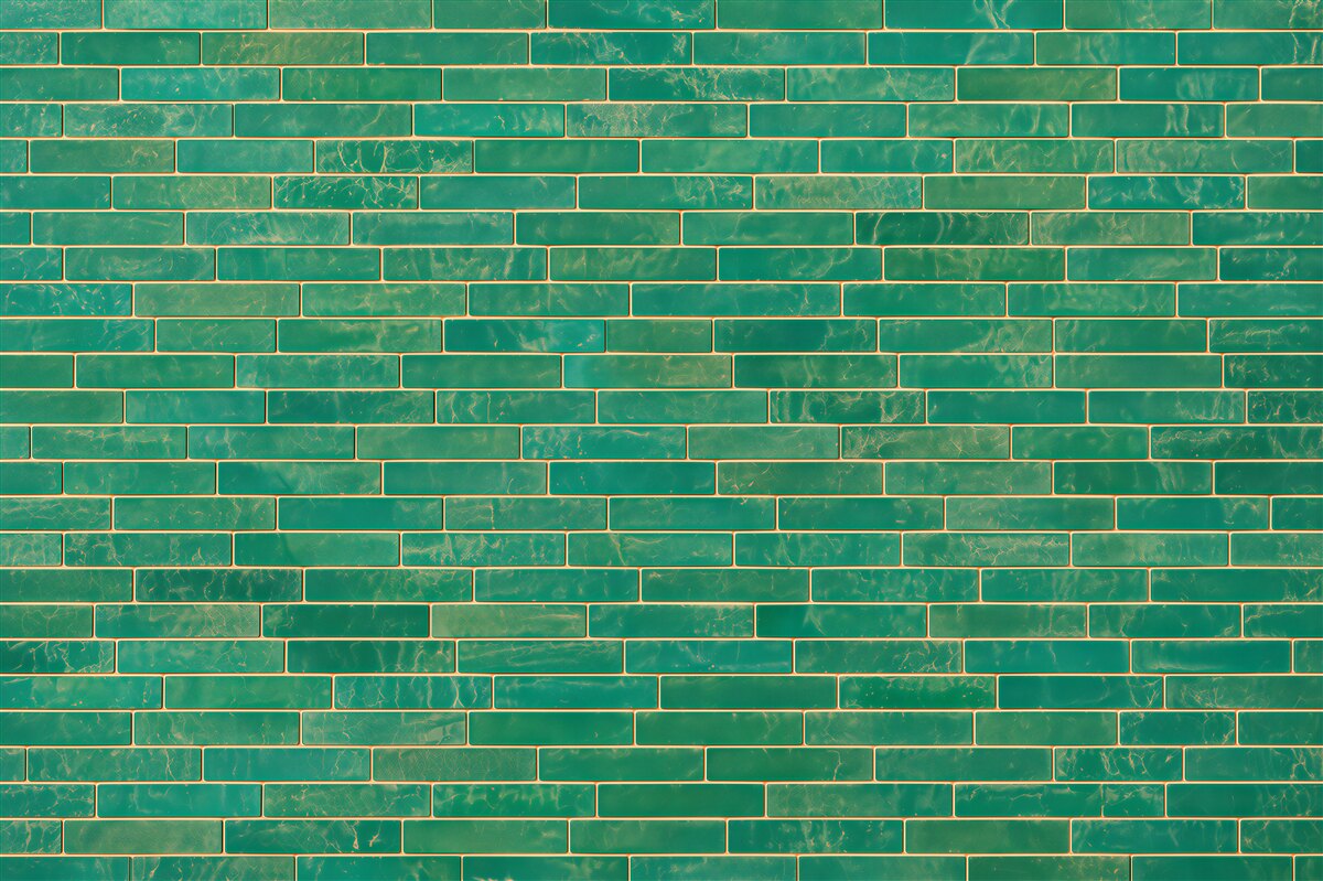 Fotobehang groene geschilderde bakstenen muur