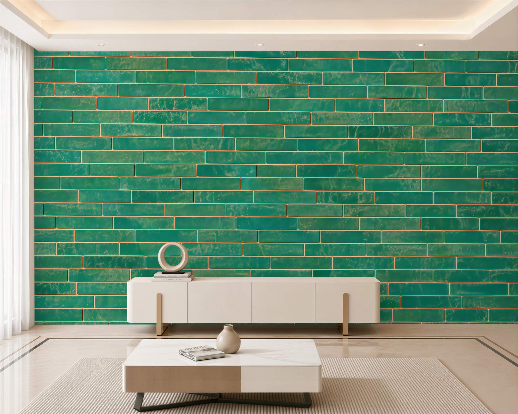 Fotobehang groene geschilderde bakstenen muur