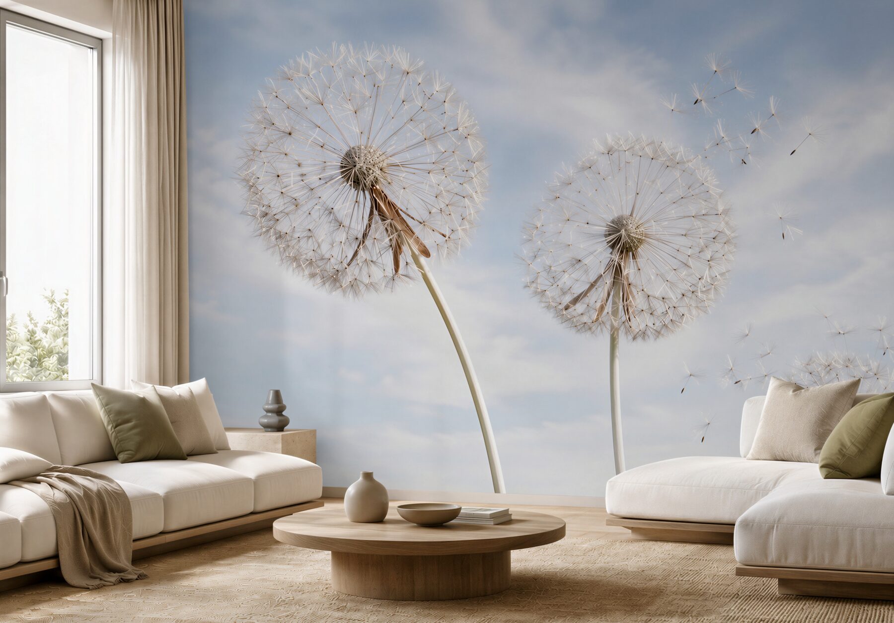 Fotobehang paardenbloem die in de wind waait