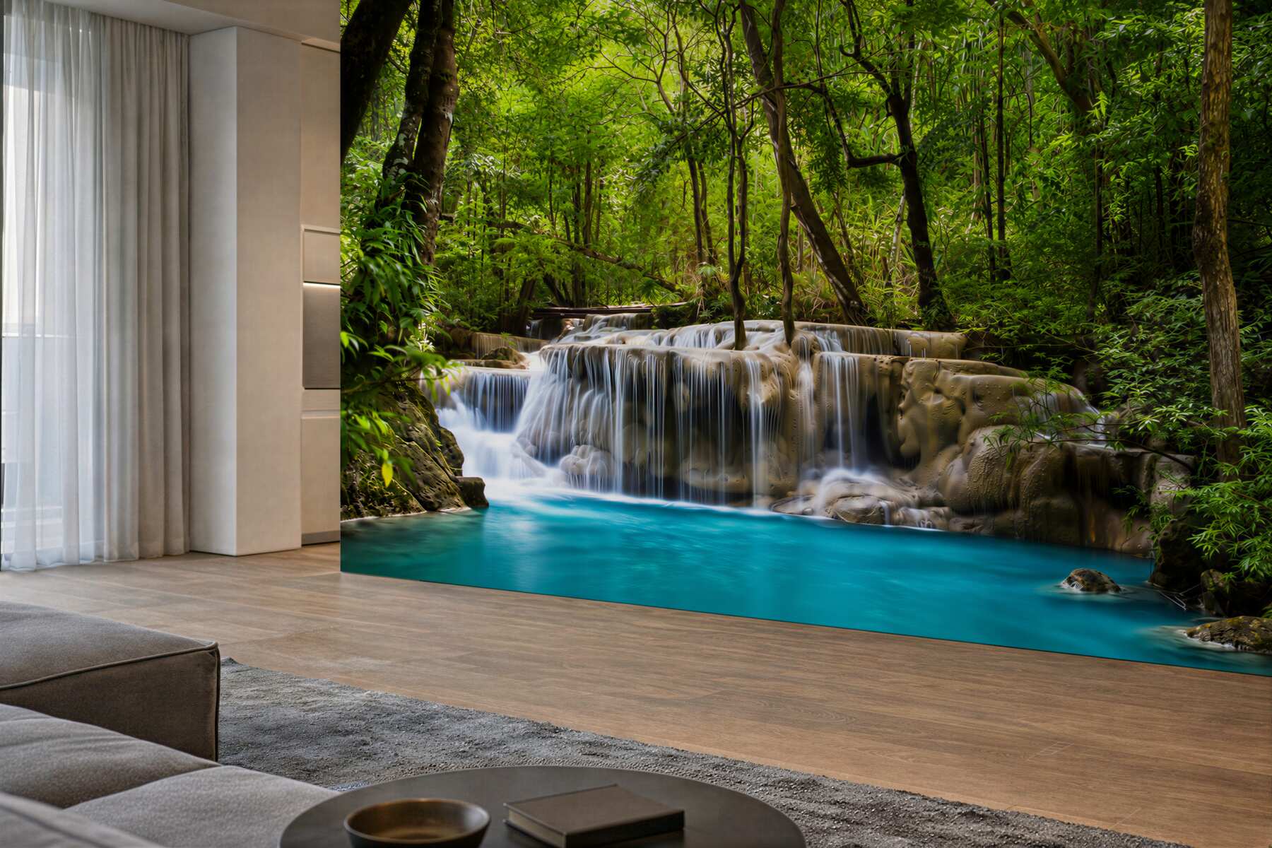 Fotobehang waterval in een groen bos