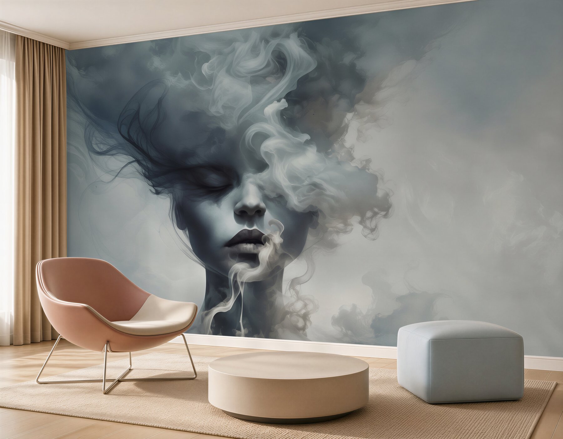 Fotobehang meisje in de grijze mist