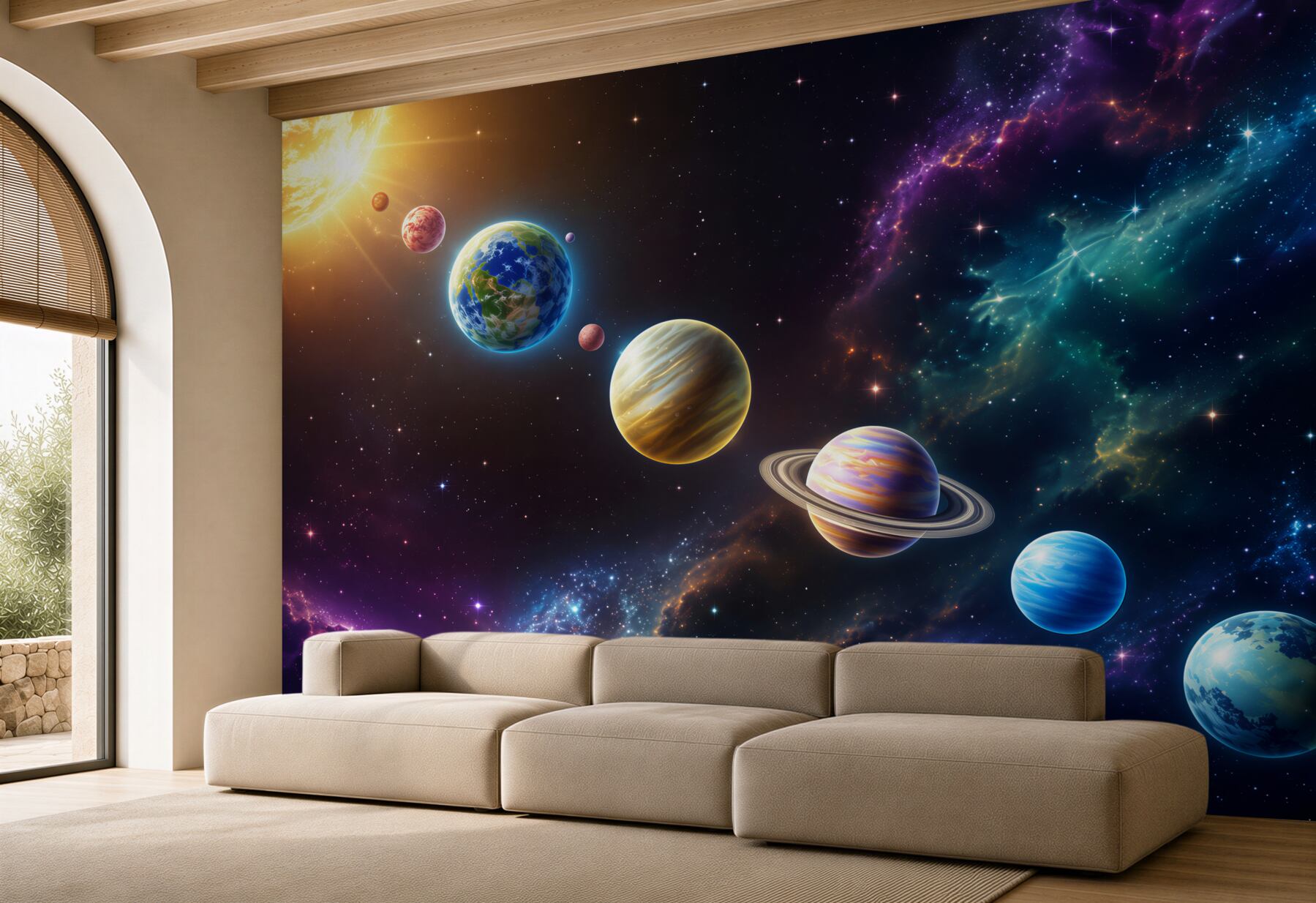Fotobehang planeten in de ruimte op één lijn